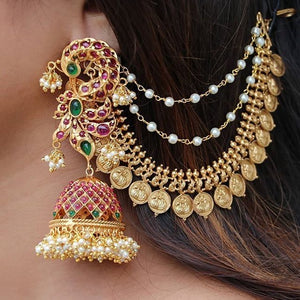 Gold Plated Diamond Jhumka For your HairStyle